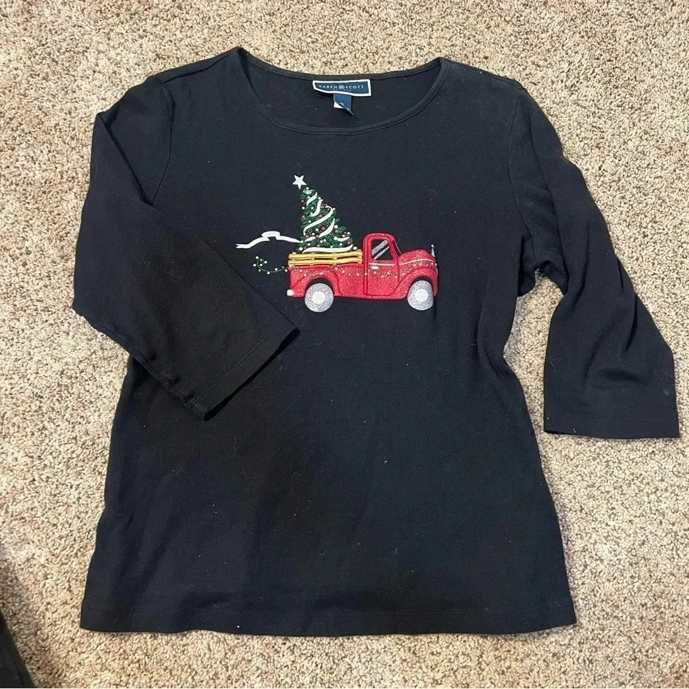 Karen Scott Grandma Ugly Christmas Sweater Large Holiday Truck Tree Sweatshirt
